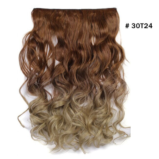 Synthetic Ombre Long Clip In Hair Extensions Wavy High Temperature Hairpiece 25 Colors Available 888: 30T24