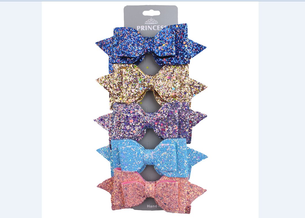 5pcs/lot Bows Snaps Hair Clip Girls Baby Kids Hair Accessories Alligator Clips: A 5pcs