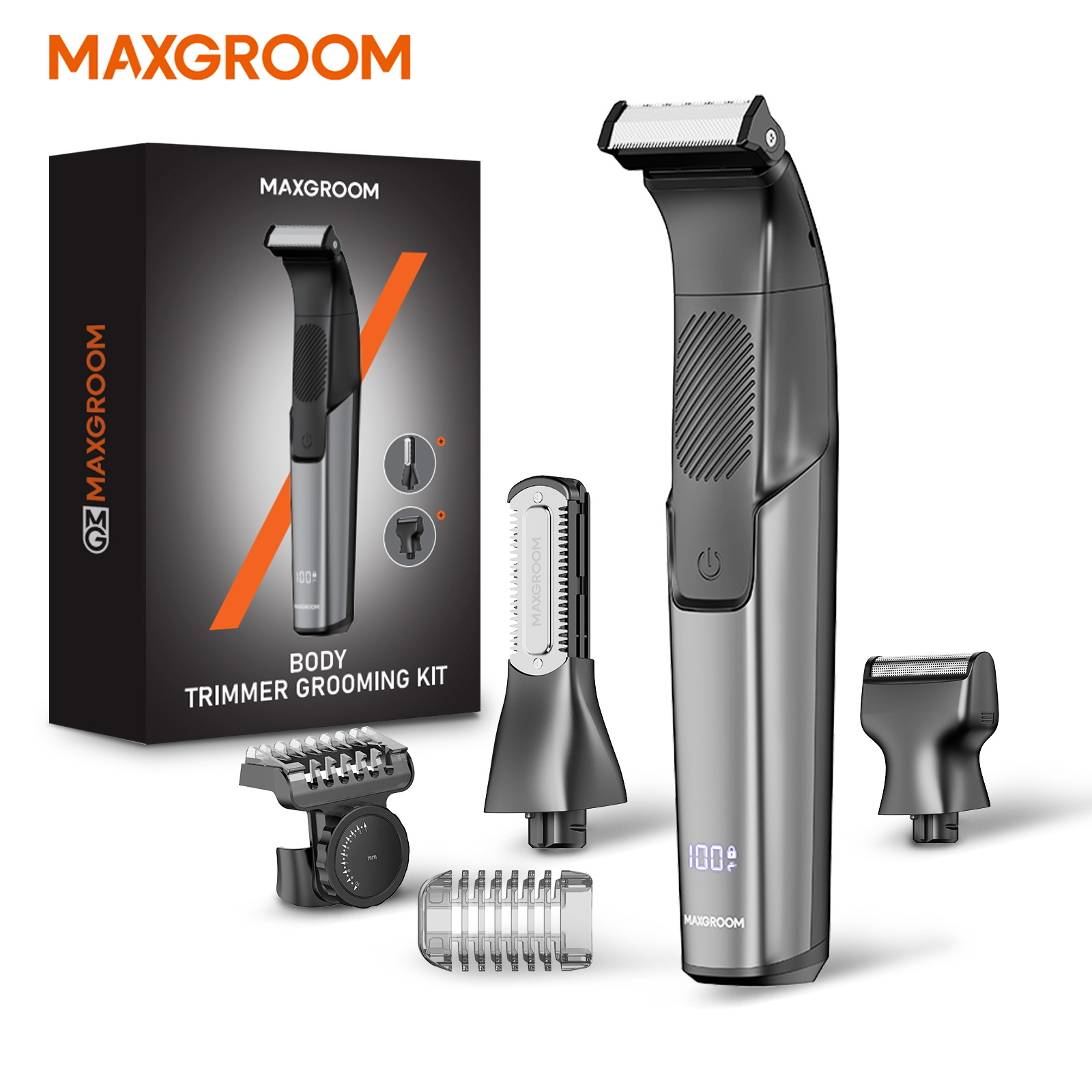 MAXGROOM 3In1 Body Hair Tirmmer voor mannen Dubbelzijdig mes IPX6 Waterdicht Baardscheermes Schaam Liestrimmer Nat/Droog Elektrisch scheerapparaat