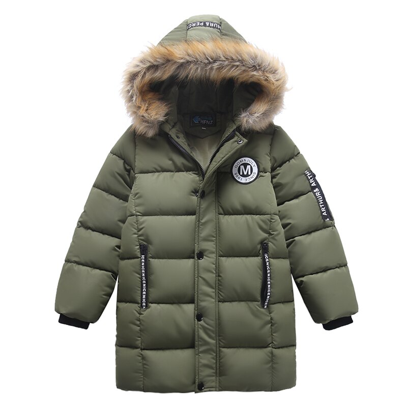 Mannelijk kind gewatteerd jasje met een kap kind winter katoen gewatteerde jas kind medium-lange verdikking down: green / 6