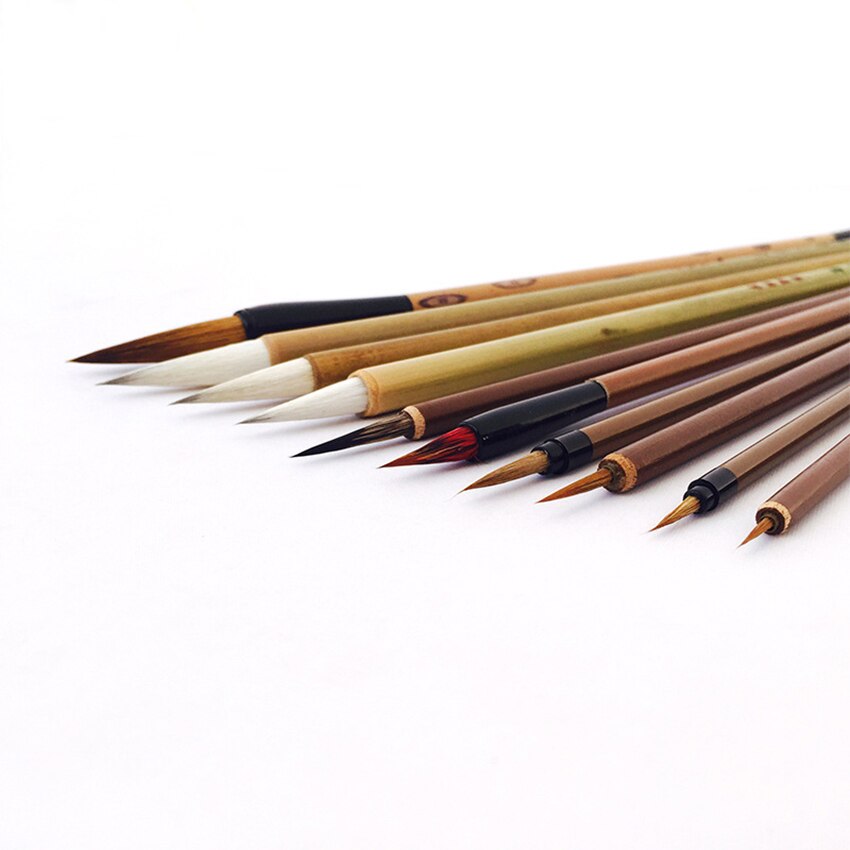 10Pcs Chinese Bamboo Calligraphy Brushes With Pen Curtain Set Writing Brush Tool Calligraphy Ink Art Painting Supplies