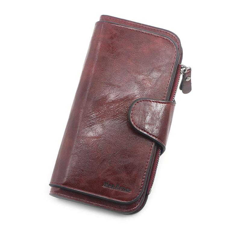 Damelommebok laget av skinn, trefoldige vintage damevesker, mobiltelefonveske, myntveske til kvinner, feminin lommebok: Lilla