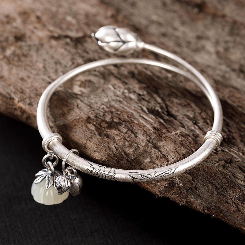 Pulseira de prata para mulheres s925 prata esterlina s925 sino de mudas de lótus ajustável sólido retrô retrô simples de prata pus