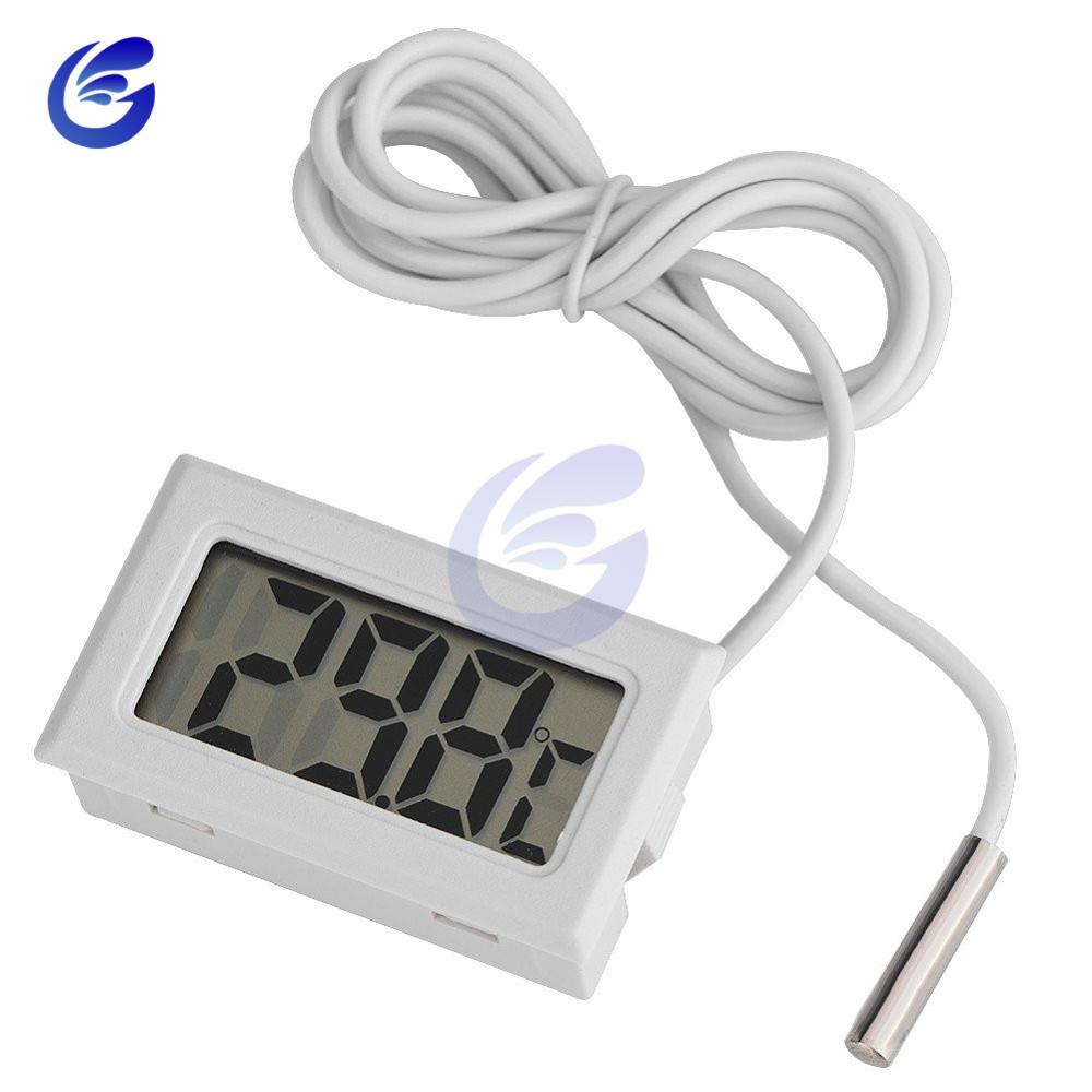 Digitalt lcd termometer præcisions elektroniske termometre med sonde 1m wire måle temperatur  -50 ~ 110 grader til akvarium: Hvid med kabel