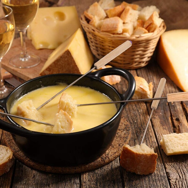 Edelstahl Farbe Codierung Schokolade Brunnen Käse Fondue Gabeln mit Eiche Holz Griff Wärme Beständig, Spieße Eibisch Roa
