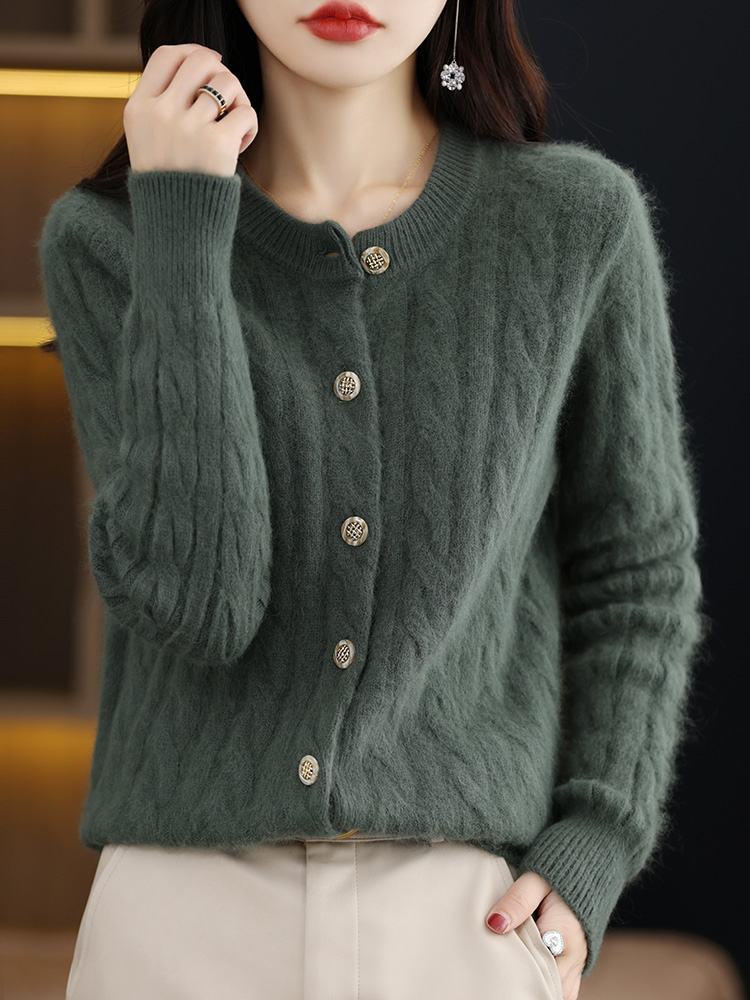 Cárdigan de Cachemira de visón para mujer, suéter con cuello redondo, abrigo de punto grueso, chaqueta holgada informal, camisas Base, Otoño, 100%