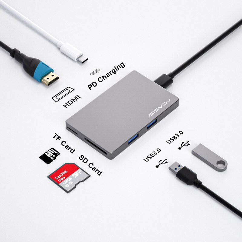 Acasis USB C HUB Type C to HDMI-compatible USB 3.0 Adapter 12 in 1 Type C HUB Dock for MacBook Pro Air USB C Splitter: 6 in 1 CM006