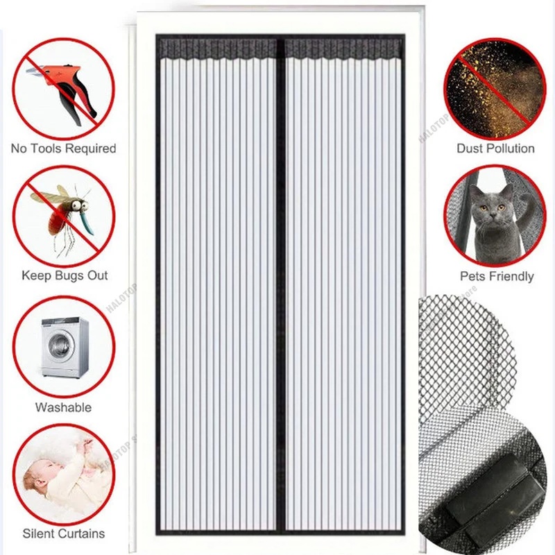 4 farger 5 størrelser magnetisk myggnett sommer anti-insekt flue dørgardiner netting automatisk lukkende dørskjerm kjøkkenklistremerke gardin