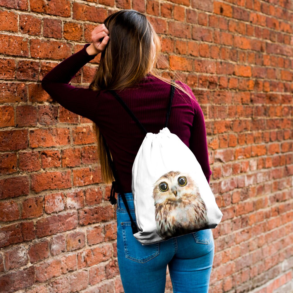 Who care-Bolso de lazo de dibujos animados para mujer, bolsa de compras portátil con estampado 3D de búho para zapatos, mochila de gimnasio de para viaje