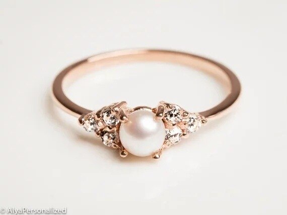 Simple 925 Sterling Silver White Rose Gold Peal Clear Cubic Zirconia Crystal Jewelry For Women Female Finger Rings: 6 / Rose Gold