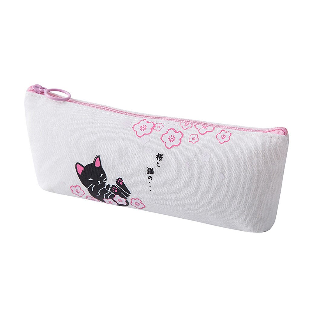 Kawaii Pink Cat Capacity Canvas Pencil Case Pen Box Girls School Stationery Bag For Girl Stationery Canvas Material Escolar: B