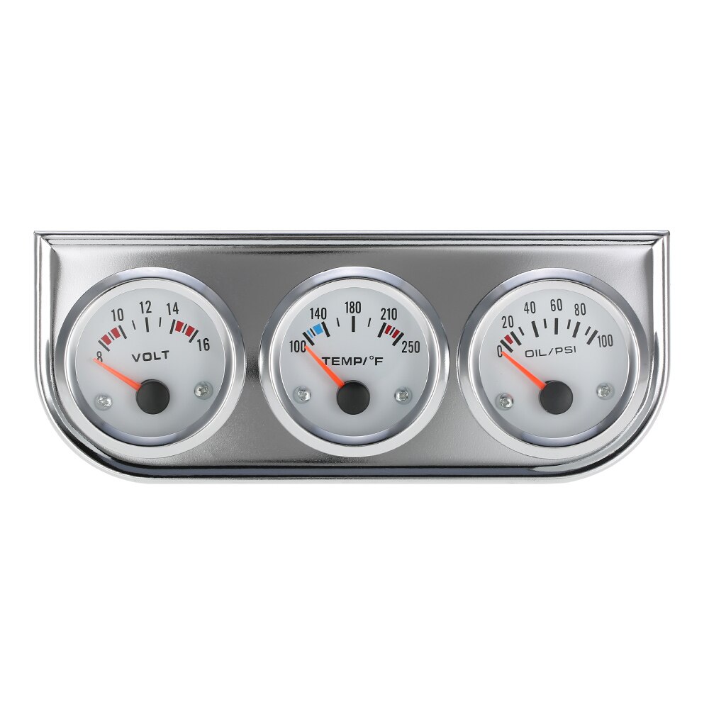 52Mm Olie Druk Fahrenheit Water Temperatuurmeter Voltmeter Chrome 3 In 1 Gauge Kit Auto Motorfiets Meter