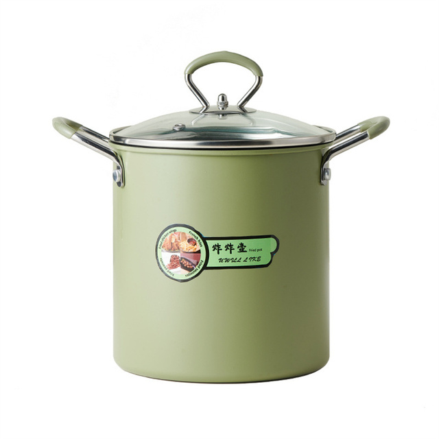 Deep Frying Pot High Carbon Steel Silica Gel Without Oil Frying Kitchen Tempura Fryer Pan Kanto Cook Pot Multifunction Fryer: Green