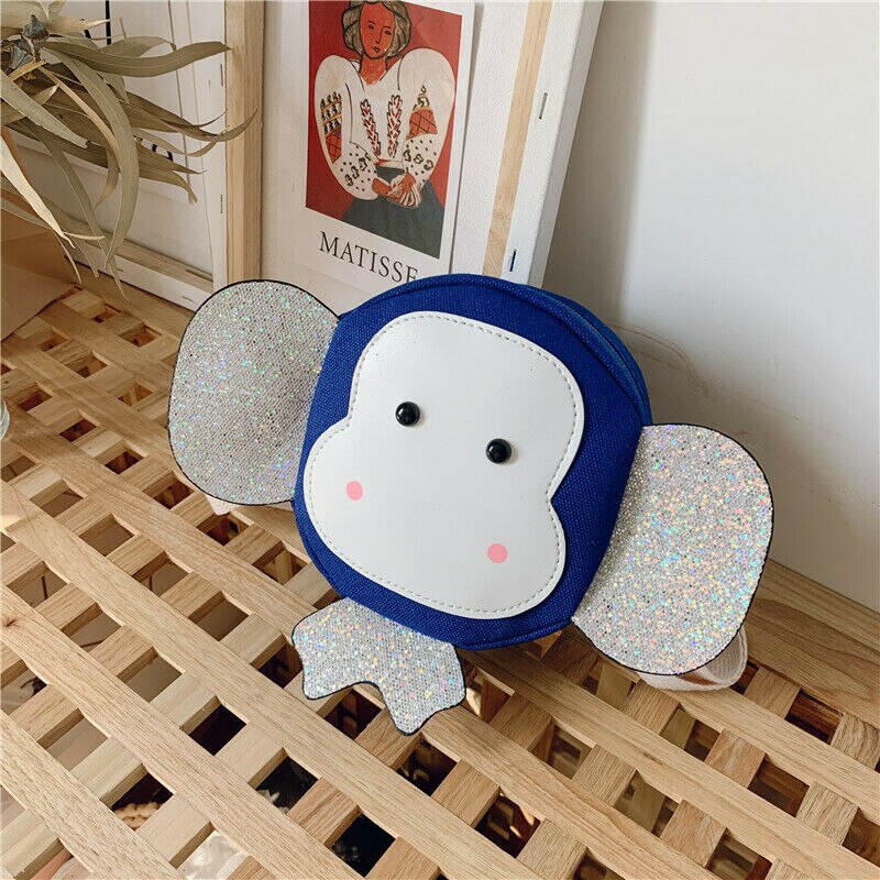 Girls Cute Animal Monkey Shoulder Bag Child Round Messenger Crossbody Handbag Baby Kids Cartoon Mini Coin Purse: Blue