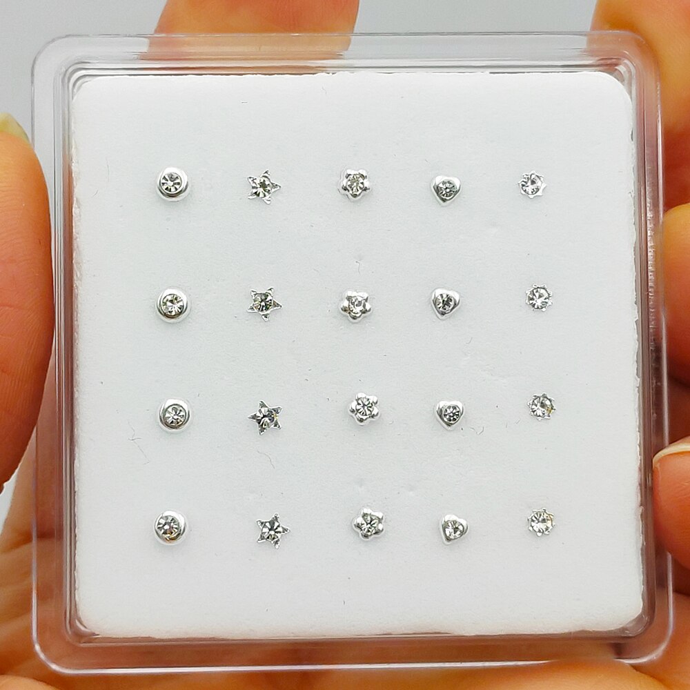 925 sterling sliver nariz parafuso prisioneiro moda presente de natal para mulher cristal nariz piercing jóias 20 unidades/pacote