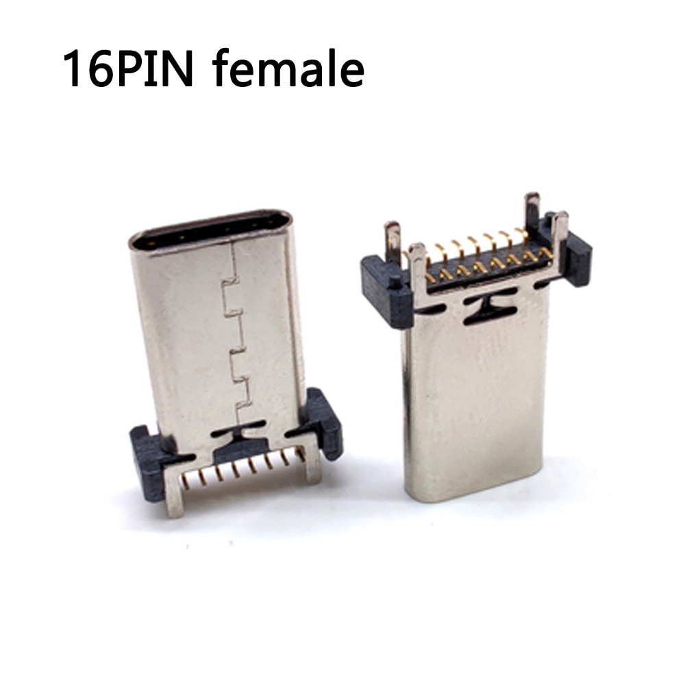 2-5 pcs 16- pin smt socket plug micro usb type-c female four-legged board vertical sticker for samsung lenovo huawei zte etc.