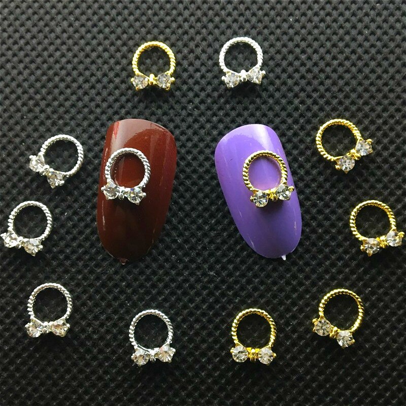10 Stuks Strikken Nail Art Sieraden Gemengde Kristallen Charms Bling Accessoires 3d Metalen Nailart Supply Holle Manicure Rhinestones Diy