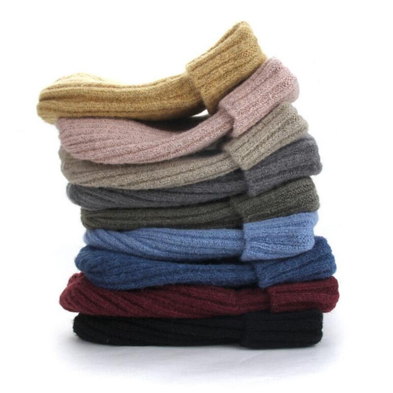 Winter Women Beanies Solid Color Soft Cotton Elastic Knitted Women Hat Girls Bonnet Female Cap