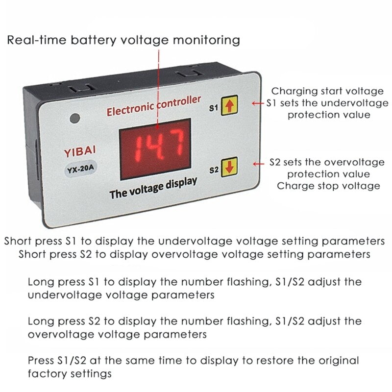 12V electronic controller, low voltage battery, automatic shutdown, protection switch, low voltage controller