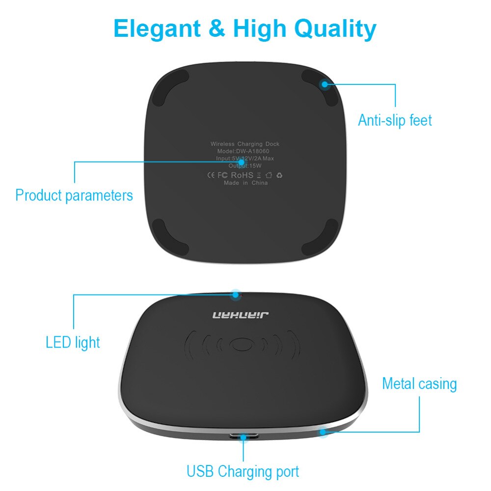 JIANHAN Qi Wireless Charger 15W for Slim fast charger 3.0 Charging for Samsung Galaxy S8 S9 S7 Edge Qi USB Pad