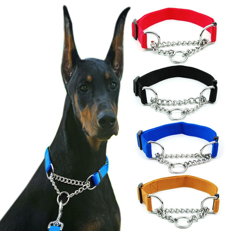 2022 Nylon Halsband Met Gelaste Link Chain Pet Halsbanden Honden Training Accessoires Maat Verstelbaar Ketting