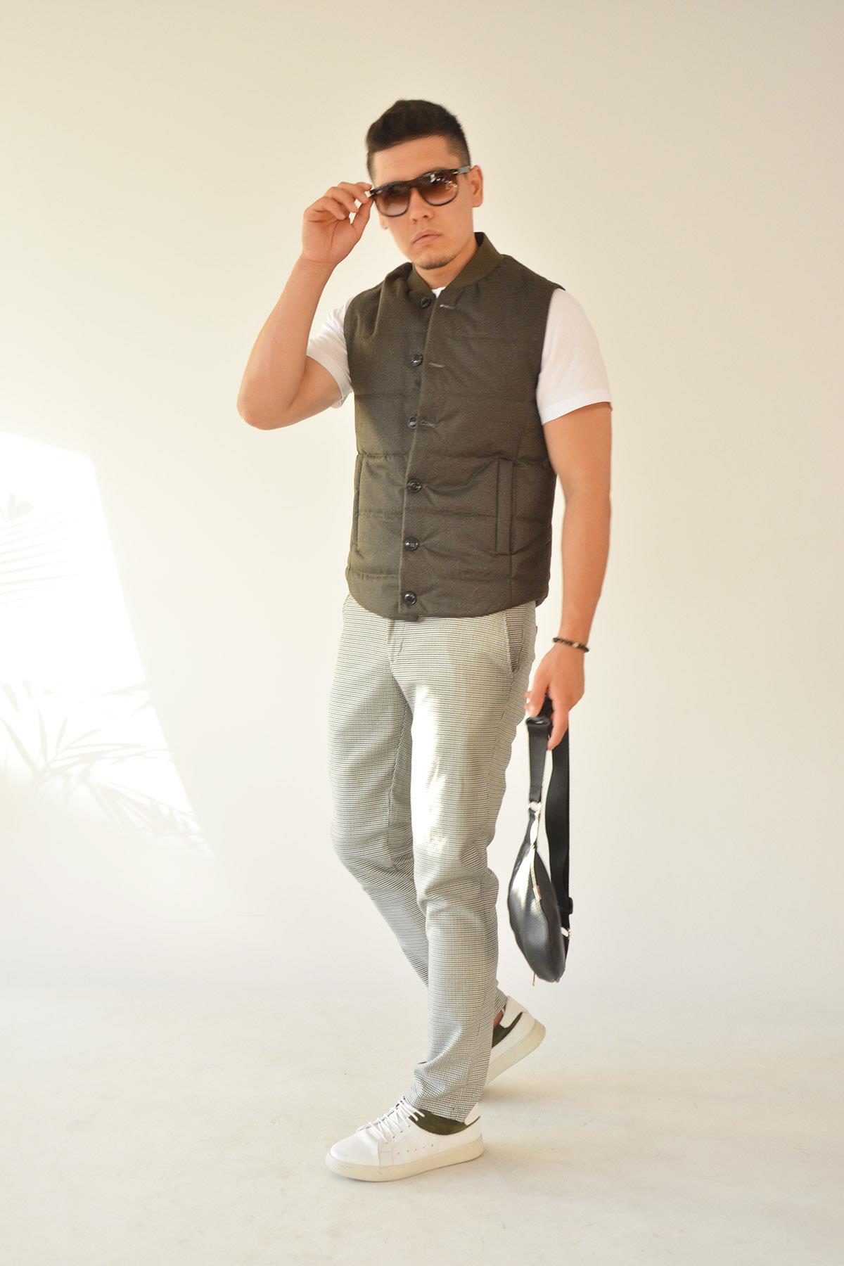 Nadmuchiwana wełniana zielona kamizelka męska