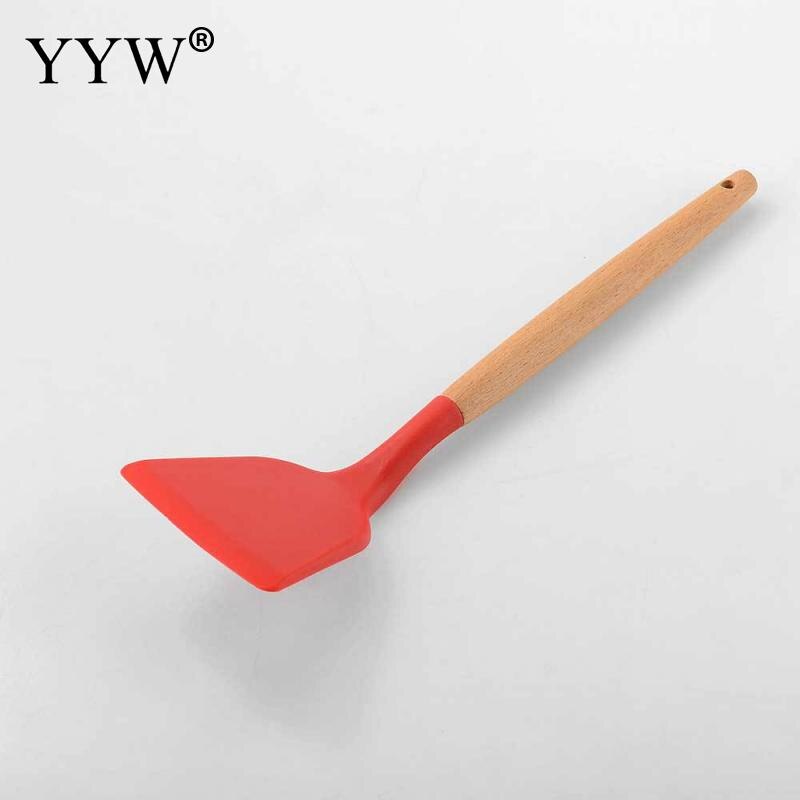 Silicone Kitchen Cooking Utensil Sets 12pcs Wooden Handle Red Kitchen Utensils Tools Non-Stick Spatula Shovel Cooking Tools Set: a