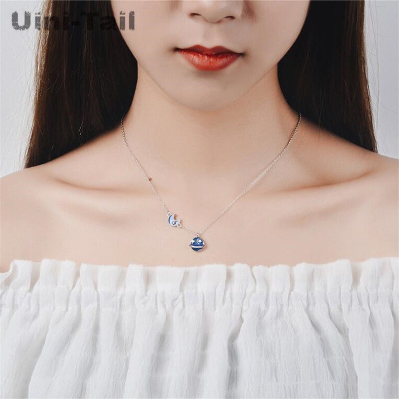 Uini-tail original novo 925 prata esterlina azul estrela colar coreano simples moda doce dinâmica pequena menina fresca jóias ed076