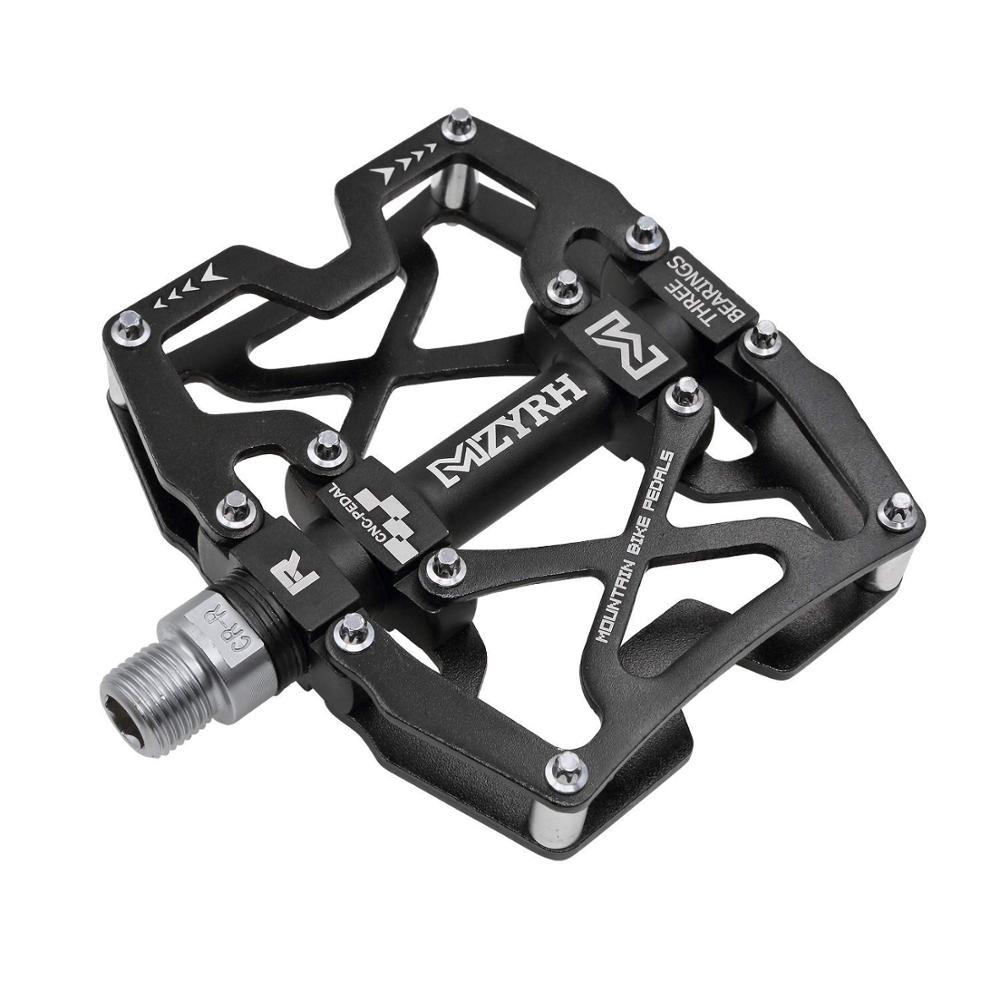 Mzyrh mountain mtb cykel brede pedaler 9/16 "cykling forseglet 3 lejepedaler cnc bearbejdet smurt forseglet bærende platform pedaler: Sort