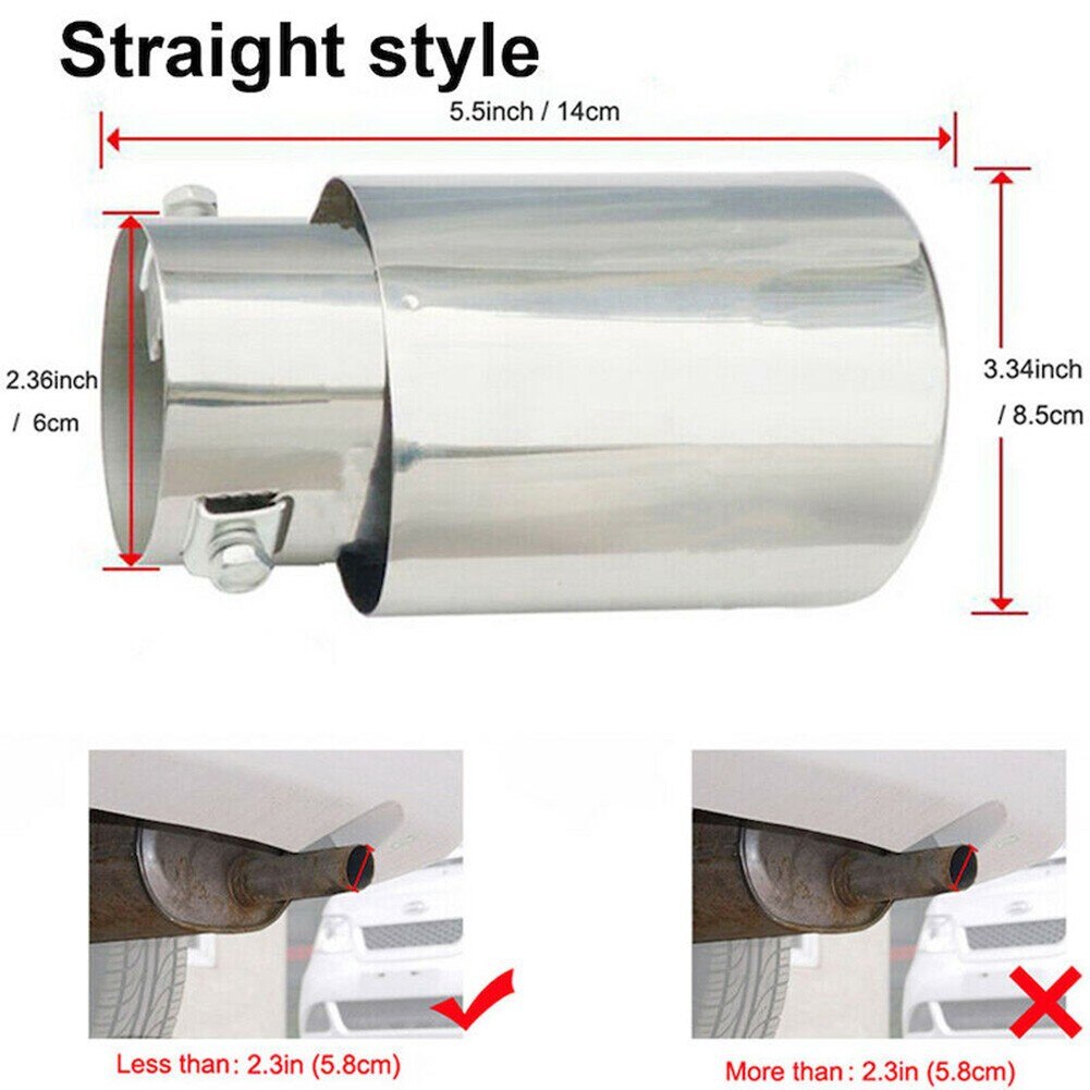 Car Accessory 62mm Exhaust Pipe Exhaust Muffler Pipe Black Replacement 304 Stainless Steel Exhaust Pipe For Universal Car Parts