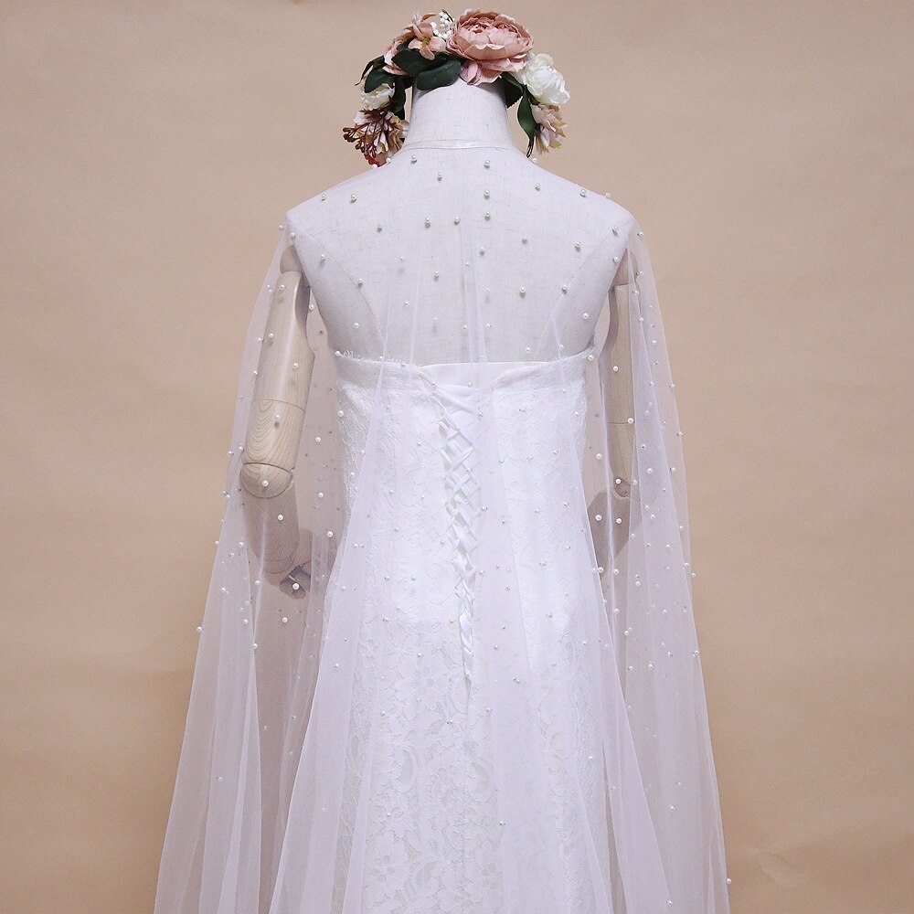 Janevini Elegante Parels Bruid Bolero Ivoor Beach Wedding Sjaals En Wraps Tulle Jassen Voor Bridal Party Vrouwen Cape Mariee
