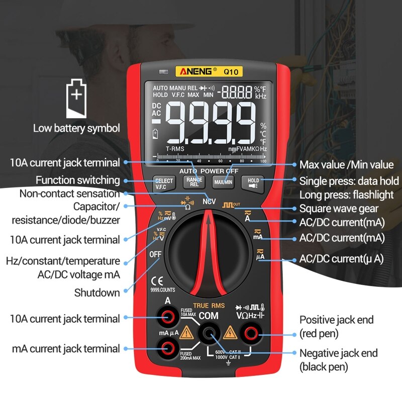 ANENG Q10 Digital Multimeter 9999 Counts LCR Meter True RMS Analog DIY Transistor Capacitor NCV Tester Tester