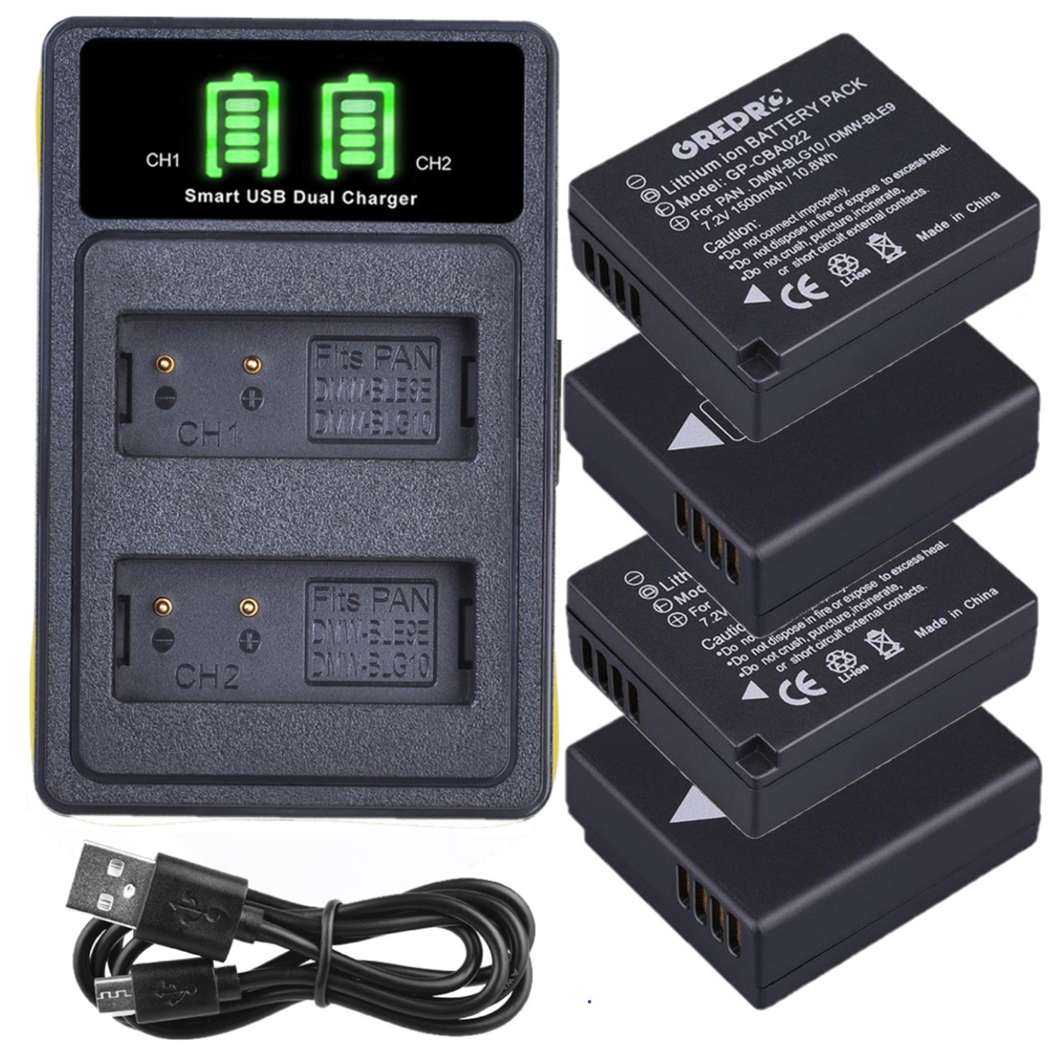 Batterie avec chargeur, pour Panasonic Lumix DMC TZ100 GX9 TZ80 TZ90 GX80 GX7 LX100 DMW-BLG10 Mark II, DMW-BLE9 DMW-BLE9E DMC-GX80: 1Charger 4Battery