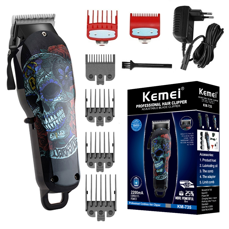 Cortadora de pelo Kemei inalámbrica, cortadora de pelo para hombres, cortadora de pelo eléctrica potente para Barba, batería de litio de 100v-240v