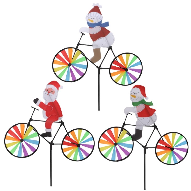 3D Grote Kerstman Op Fiets Windmolen Wind Spinner Draaimolen Yard Garden Decor Oct23-C