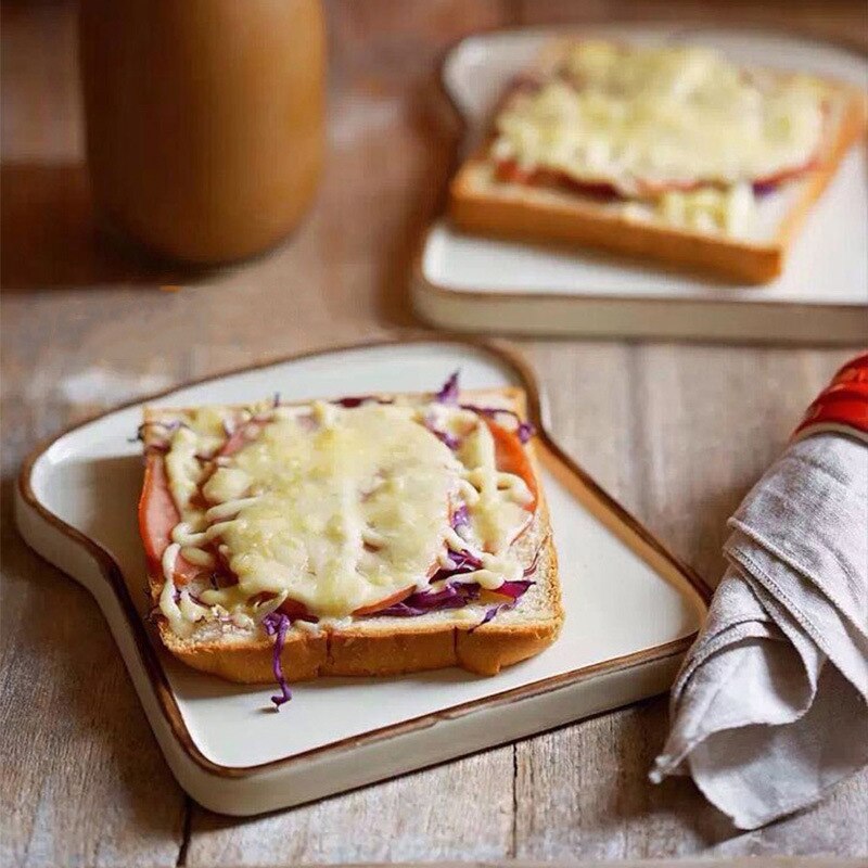 Ceramic Toast Shape Dessert Plate Fruit Snack Storage Tray Western Ceramic Plates Home Decoration Kitchen Storage Organization