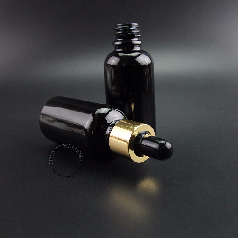 20pcs/Lot 30ml Essential Oil Bottle Black Glass Dropper Container Women Cosmetic Empty Jar Refillable 1oz Packaging