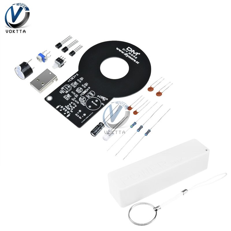 Metaldetektor sæt  dc 3v-5v 60mm detektiv berøringsfri sensor modul med 18650 usb power bank box gør det selv sæt metaldetektor finder: Med hvid kasse