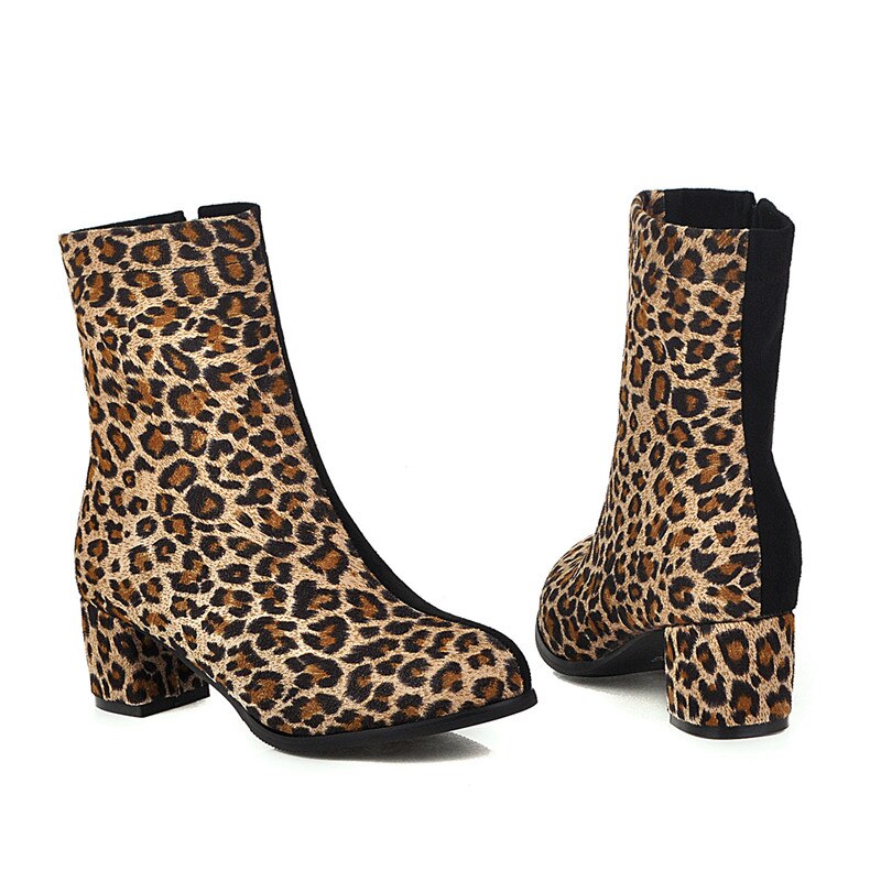 Morazora nieuwste dames enkellaarsjes met luipaardprint, ronde neus en ritssluiting, herfst/winter laarsjes met hoge hak en nette schoenen voor dames