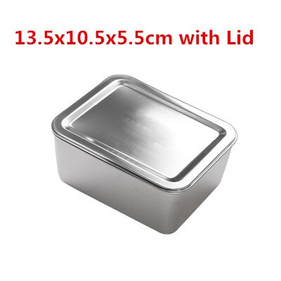 Thick 304 Stainless Steel Rectangular square Plate pan deep tray box with lid Grill BBQ Container plate set Storage serving dish: 13.5x10.5x5.5cm with
