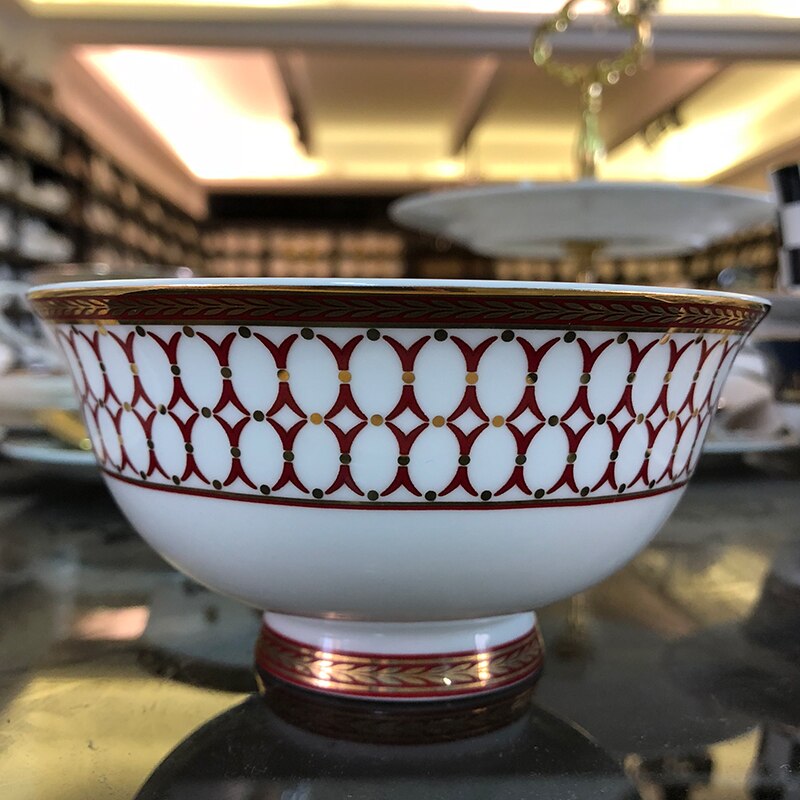 British high-end western food dish red model room bone China steak dish home western food club tableware set: 4.5 inch rice bowl.