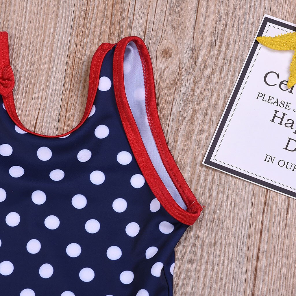 One-Piece Swimsuit for Girls Polka Dot Print Ruffle Bowknot Sleeveless Bikini Beachwear Cute Bathing Children's Swimsuit