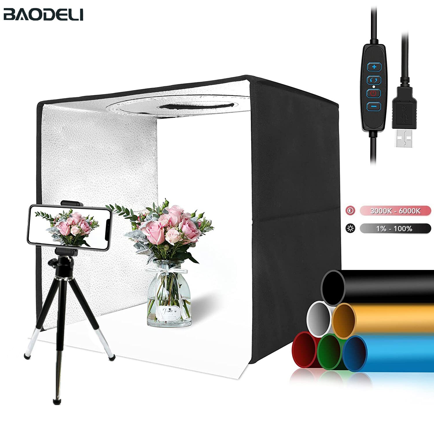 Photography Studio Light Box 12" 30cm Portable Photo Booth Dimmable Table Top Flashery Shooting Tent LED Lighting 6 Backdrops