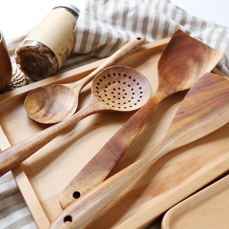 Teak löffel mit lange griff Sieb nicht-Stock Pfanne holz schlitz löffel spezielle spachtel löffel für Pfanne massivholz reis löffel