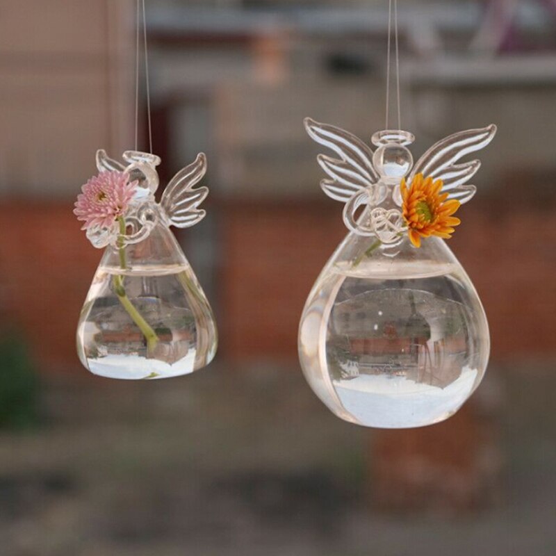 1Pcs Glazen Vazen Angel Vorm Bloem Plant Opknoping Vaas Home Office Wedding Decor Vazen