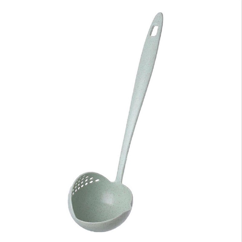 Wheat Straw 2 in 1 Long Handle Soup Spoon Home Strainer Cooking Colander Kitchen Scoop Plastic Ladle Tableware: Green