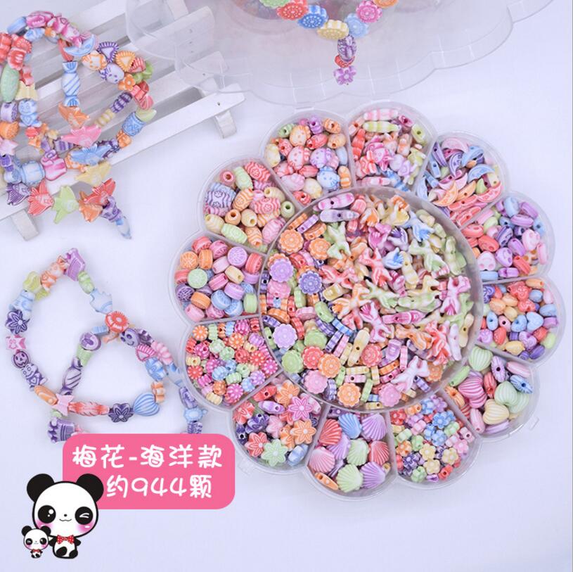 Kids Diy Handgemaakte Kralen Speelgoed Gemengde Losse Spacer Bedels Kralen Set Acryl Plastic Bead Case Ketting Armband: 944pcs