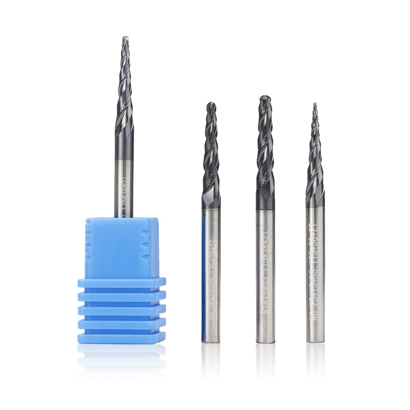 XCAN Tapered Ball Nose End Mill 4pcs R0.25 R0.5 R0.75 R1.0 Carbide End Mill Set CNC Engraving Bit