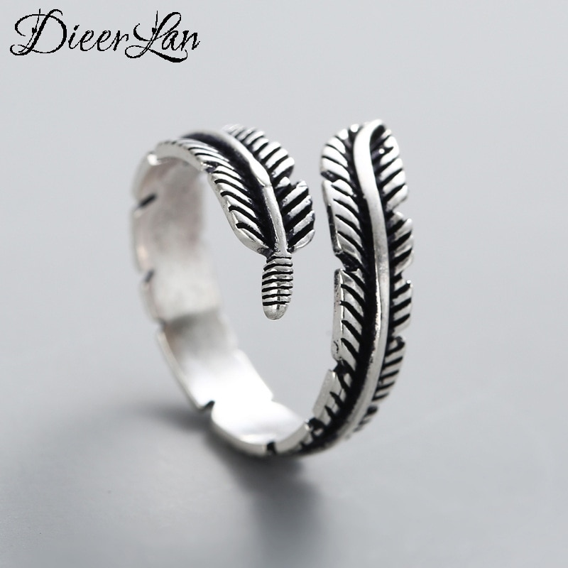 Bohemian Etnische 925 Sterling Zilveren Veer Ringen Voor Vrouwen Bridal Wedding Vintage Open Vinger Ringen Kerstcadeaus