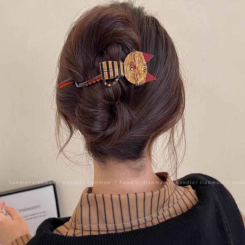 Bonita pinza de pelo acrílica con de gato de dibujos animados para mujeres y niñas, soporte para cabello largo, pasador, horquilla, accesorios de para el cabello: Lavanda